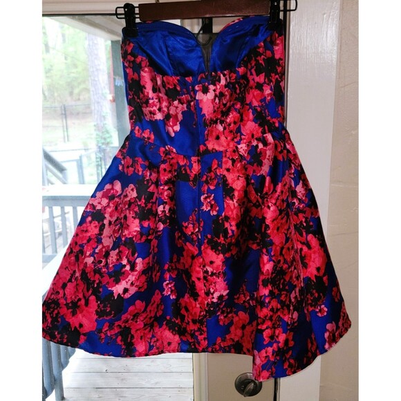 B. Darlin Strapless Sweetheart Bustier Party Dress Blue Red floral black lace XS - Picture 12 of 16